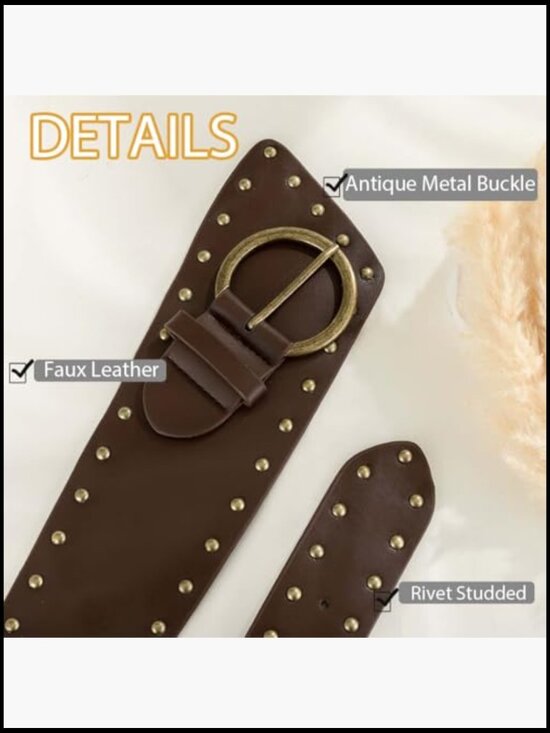 Faux Leather Wide Western Belt with Metal Buckle for Waist Cinching main image 6
